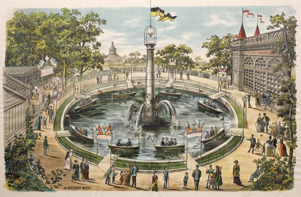 Plakat für das Wasserkarussell im Prater, Lithografie, um 1901