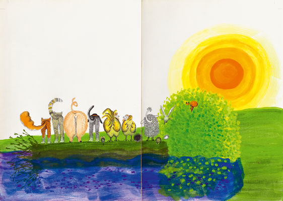 Illustration von Angelika Kaufmann zu Komm, sagte die Katze, 1975, G+G Verlag