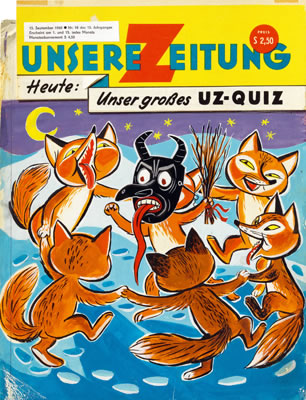 Entwurf von Susi Weigel für die Dezemberausgabe der kommunistischen Kinderzeitung „Unsere Zeitung“, 1960